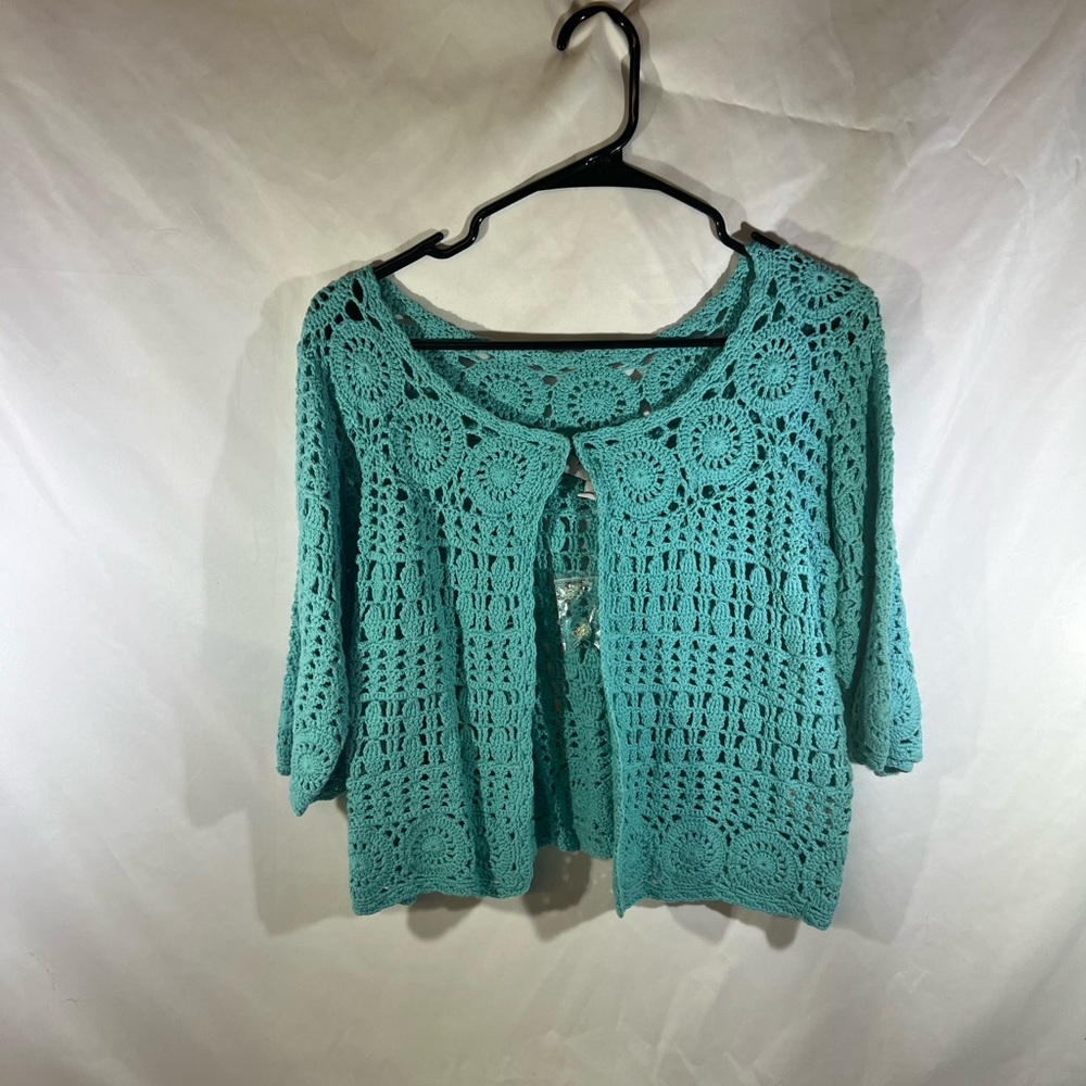 Attitudes by Renee Teal Crochet Cardigan